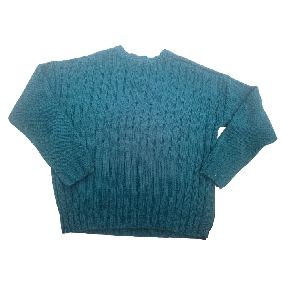 True Craft Womens Teal Cable Knit Crew Neck Pullover Sweater Size XL Relaxed Fit